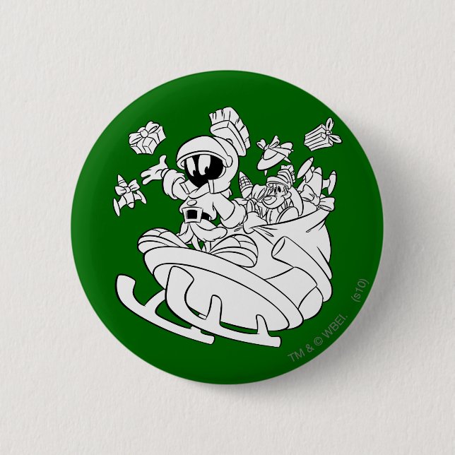 Badge Rond 5 Cm MARVIN LE MARTIEN ™ avec jouets (Devant)