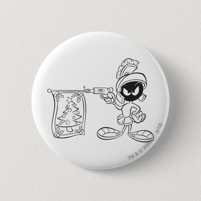 Badge Rond 5 Cm MARVIN MARTIAN™ Arbre de Noël Pop Gun (Devant)