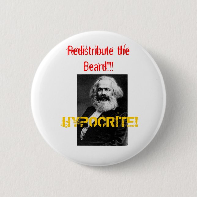 Badge Rond 5 Cm marx, HYPOCRITE ! , Redistribuez la barbe ! ! ! (Devant)