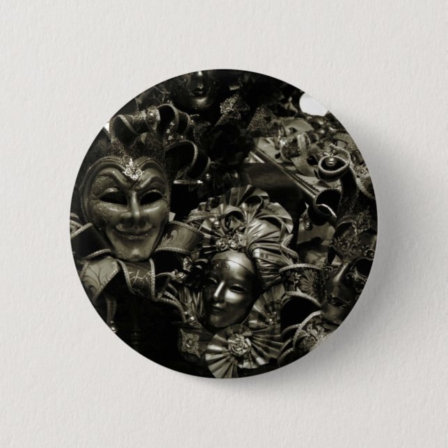 Badge Rond 5 Cm Mascarade gothique foncé Mascarade Masques noir et (Devant)
