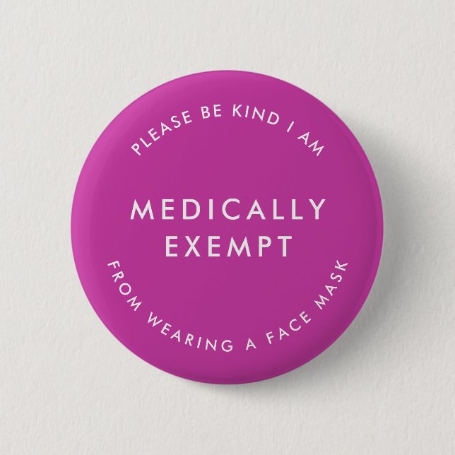 Badge Rond 5 Cm Mask Exempt | Pink Covid Please be Kind (Devant)