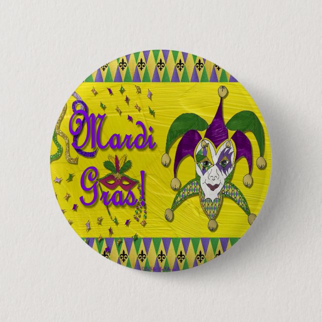 Badge Rond 5 Cm Masque de bouffon Mardi Gras Arlequin (Devant)