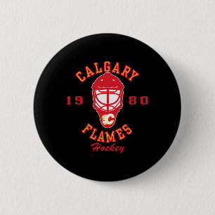 Badge Rond 5 Cm Masque de hockey des Flames de Calgary Noir Sous l