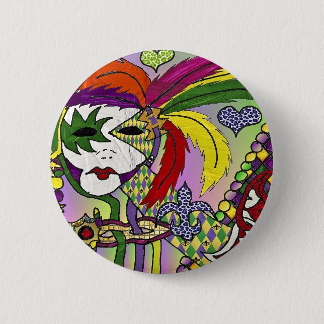 Badge Rond 5 Cm Masque de plumes de Mardi Gras psychédélique (Devant)