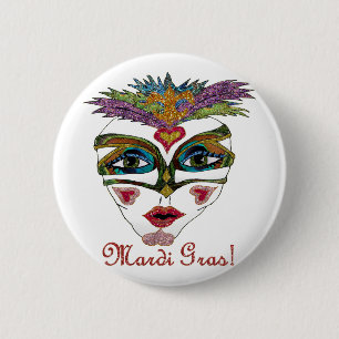 Badge Rond 5 Cm Masque de plumes de Parties scintillant Mardi Gras