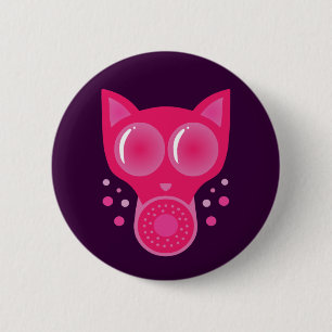 Badge Rond 5 Cm Masque gaz de chat rose
