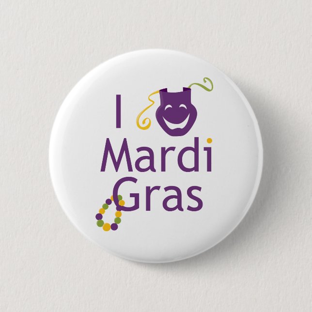 Badge Rond 5 Cm Masque I Love Mardi Gras (Devant)