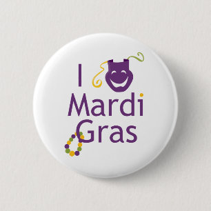 Badge Rond 5 Cm Masque I Love Mardi Gras