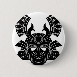 Badge Rond 5 Cm Masque samouraï monochrome