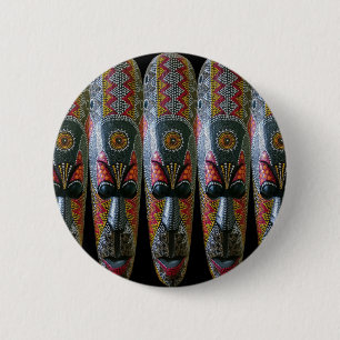 Badge Rond 5 Cm Masque tribal africain peint à la main