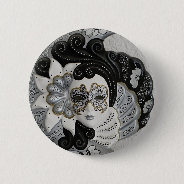 Badge Rond 5 Cm Masque vénitien argent or (Devant)