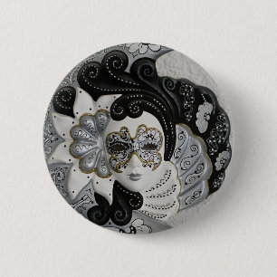 Badge Rond 5 Cm Masque vénitien argent or