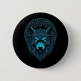 Badge Rond 5 Cm Masque Wolf Odin Runes Norse Compass Viking