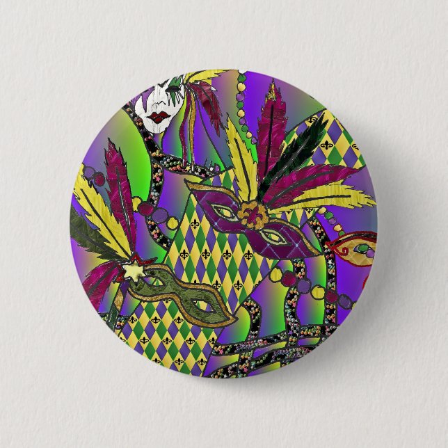 Badge Rond 5 Cm Masques de plumes de mardi gras psychédélique (Devant)