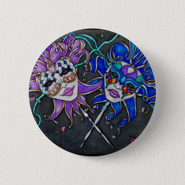 Badge Rond 5 Cm Masques Jester Comédie/Tragédie (Devant)