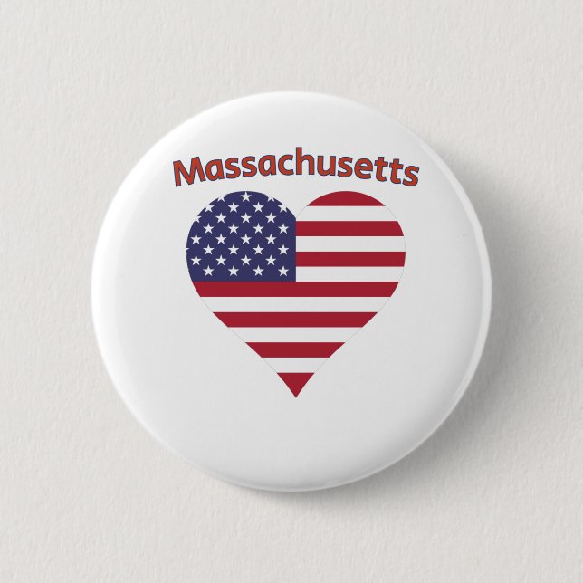 Badge Rond 5 Cm Massachusetts American Flag Heart (Devant)