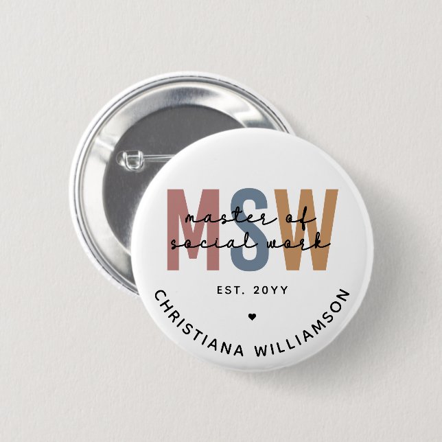 Badge Rond 5 Cm Master en travail social en MSW (Devant & derrière)