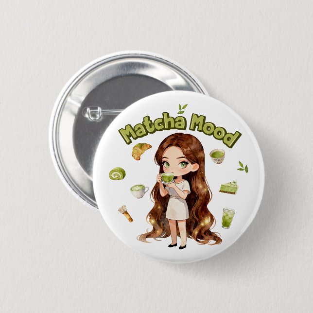Badge Rond 5 Cm Matcha Mood Aesthetic Design Cute Green Tea Vibes (Devant & derrière)