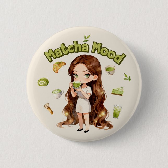 Badge Rond 5 Cm Matcha Mood Aesthetic Design Cute Green Tea Vibes (Devant)
