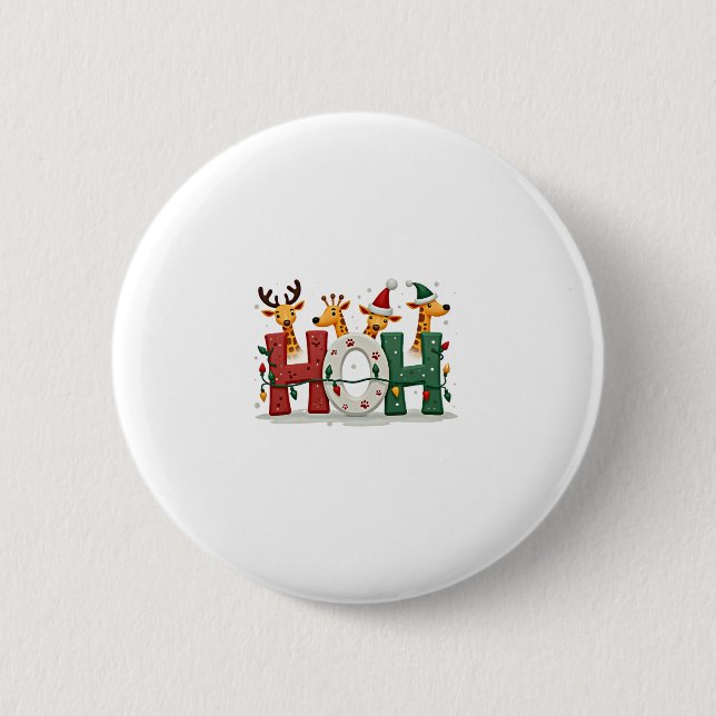Badge Rond 5 Cm Matching Christmas Santa Hat Ho Ho Ho Giraffe Anim (Devant)