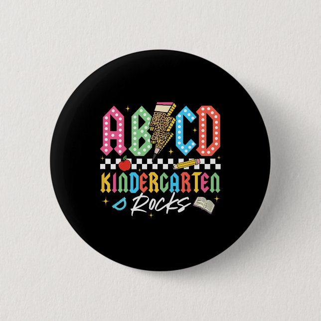 Badge Rond 5 Cm Maternelle Abcd Rocks Crayon Lightning Enseignants (Devant)