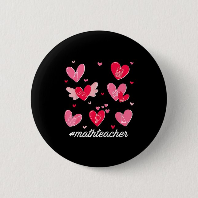 Badge Rond 5 Cm Math Teacher Heart Valentines Day Mathematics Teac (Devant)