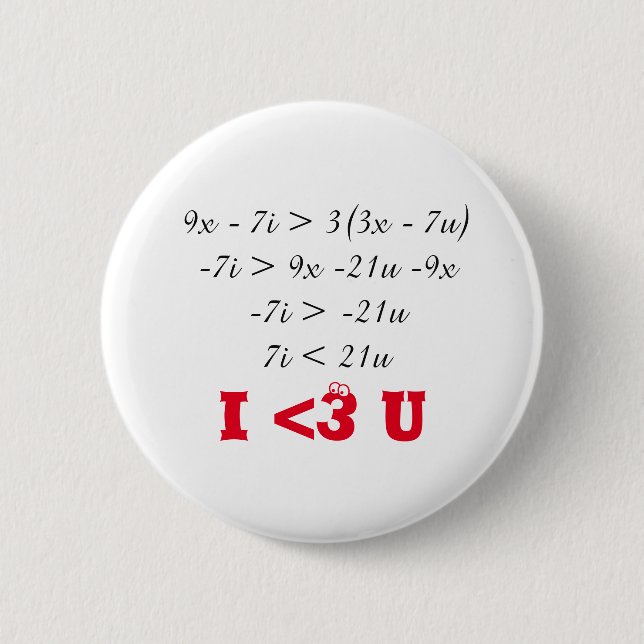 Badge Rond 5 Cm Maths I <3. I <3 U (Devant)