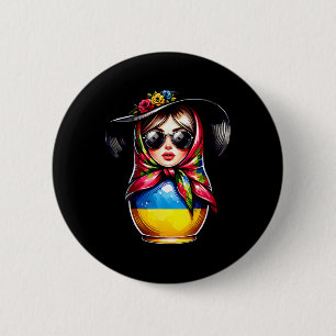 Badge Rond 5 Cm Matrjoshka d'Ukraine avec lunettes de soleil pour 