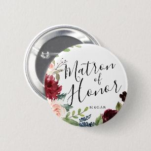 Badge Rond 5 Cm Matron d'honneur Bouquet Bourgogne Mariage personn