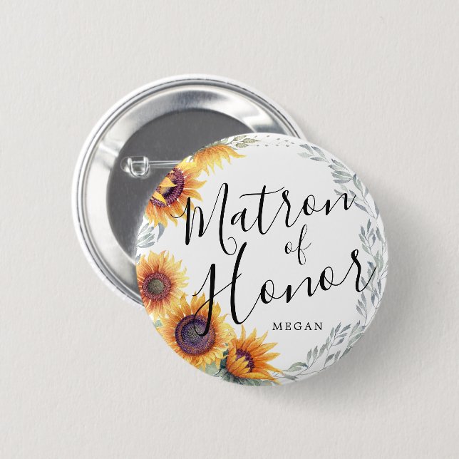 Badge Rond 5 Cm Matron d'honneur fleurs de tournesol personnalisé  (Devant & derrière)