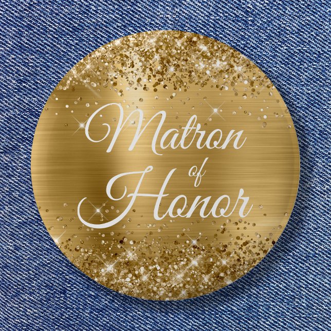 Badge Rond 5 Cm Matron d'honneur Glittery Gold Foil (Matron of Honor Glittery Gold Foil Button)