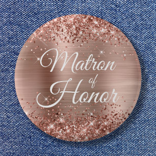 Badge Rond 5 Cm Matron of Honor Glittery Rose Gold Foil