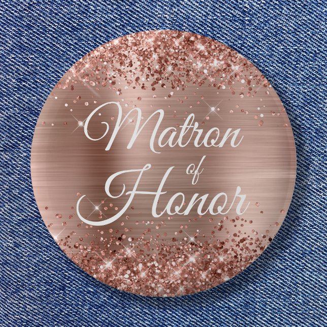 Badge Rond 5 Cm Matron of Honor Glittery Rose Gold Foil (Matron of Honor Glittery Rose Gold Foil Button)