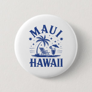 Badge Rond 5 Cm Maui Hawaii Vintage Surf Plage Surf 70's Rétro
