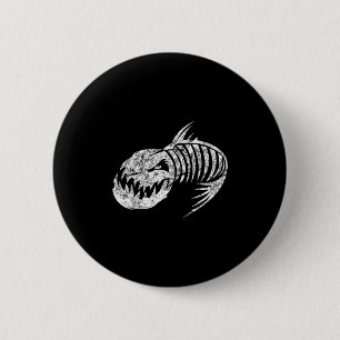 Badge Rond 5 Cm Mauvais Cadeaux Poisson Os Squelette Vintage 