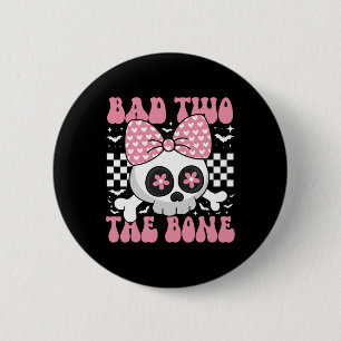 Badge Rond 5 Cm Mauvais Deux Crâne Os Avec Bow Rose Pour Halloween