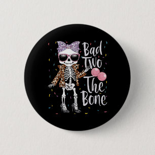 Badge Rond 5 Cm Mauvais Deux L'Os 2e Anniversaire Fille Halloween