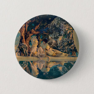 Badge Rond 5 Cm Maxfield Parrish Le Jardin d'Allah 1918 Beaux-Arts