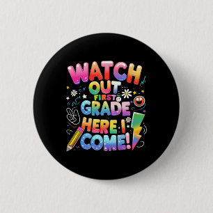 Badge Rond 5 Cm Me voici en 1re année T-rex Mignon Attention Premi