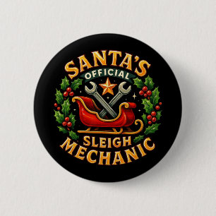 Badge Rond 5 Cm Mécanicien officiel du traîneau du Père Noël Noël