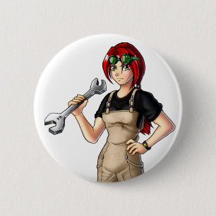Badge Rond 5 Cm Mécanique Anime Girl