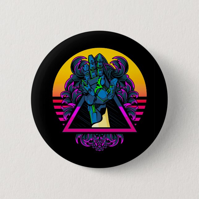 Badge Rond 5 Cm Mécanique Robotique Main Moderne | (Devant)