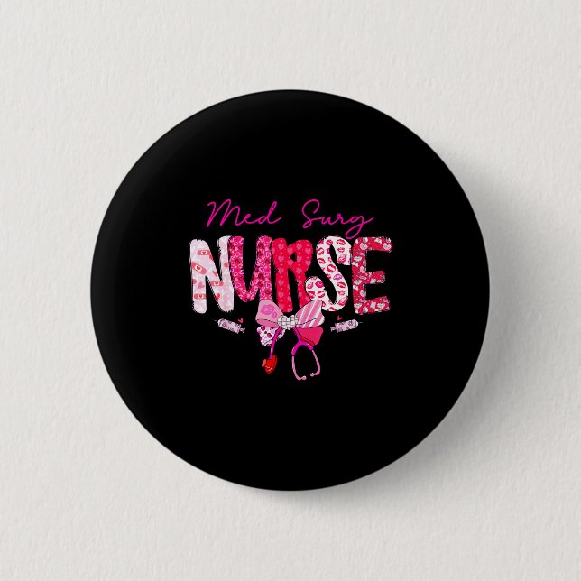 Badge Rond 5 Cm Med Surg Nurse Valentine's Day Stethoscope Coquett (Devant)