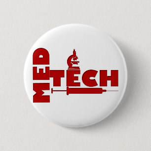 BADGE ROND 5 CM MED TECH MICROSCOPE SYRINGE (TECHNOLOGUE MÉDICALE)