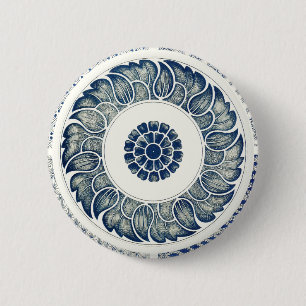 Badge Rond 5 Cm Médaillon Chinois : Chinoiserie Bleu Indigo