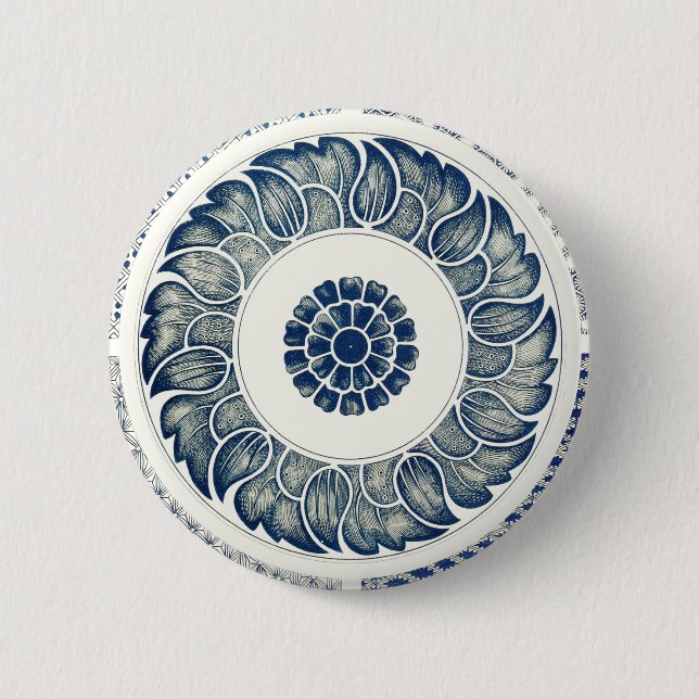 Badge Rond 5 Cm Médaillon Chinois : Chinoiserie Bleu Indigo (Devant)