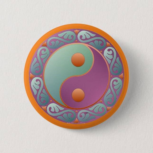 Badge Rond 5 Cm Médaillon Yin Yang Violet Turquoise (Devant)