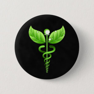Badge Rond 5 Cm Médecine douce vert-foncé de caducée Médicale