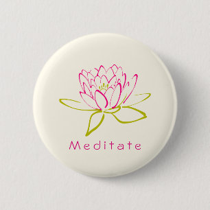 Badge Rond 5 Cm Meditate. Lotus Flower / Water Lily Illustration