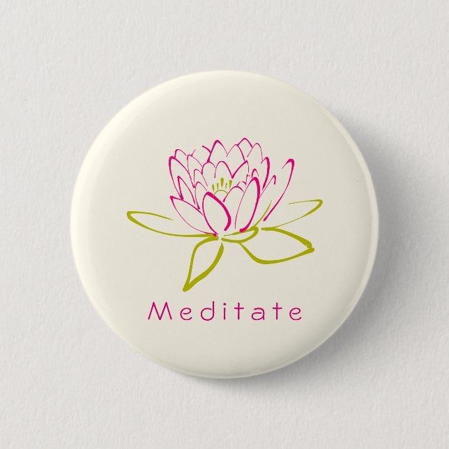 Badge Rond 5 Cm Meditate. Lotus Flower / Water Lily Illustration (Devant)